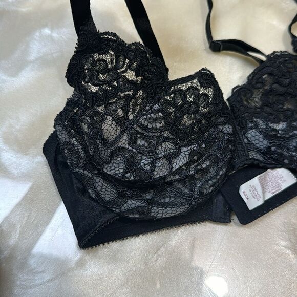Vintage Lily of France Black Lace Bra 34c - Picture 2 of 6
